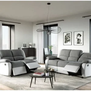 Canapé relax 3 places gris moderne avec accoudoirs, modèle PIERRE, design élégant et confortable pour le salon.