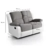 Canapé relax 2 places gris et blanc avec dimensions, modèle PIERRE, parfait pour un salon moderne.
