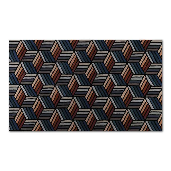 Grand tapis salon avec motifs élégants et géométriques.