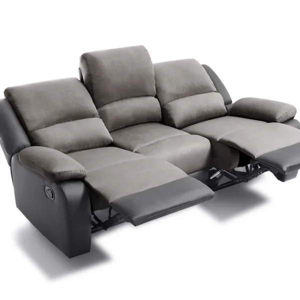 Canapé relax 3 places gris foncé avec repos-pieds déployés, modèle PIERRE, confort moderne pour le salon.