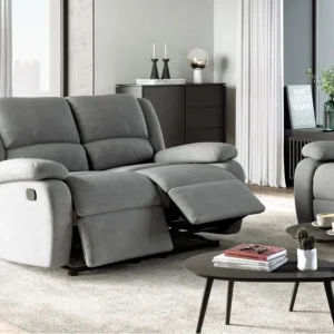 Canapé relax 2 places gris en microfibre, modèle PIERRE, pour un salon moderne élégant